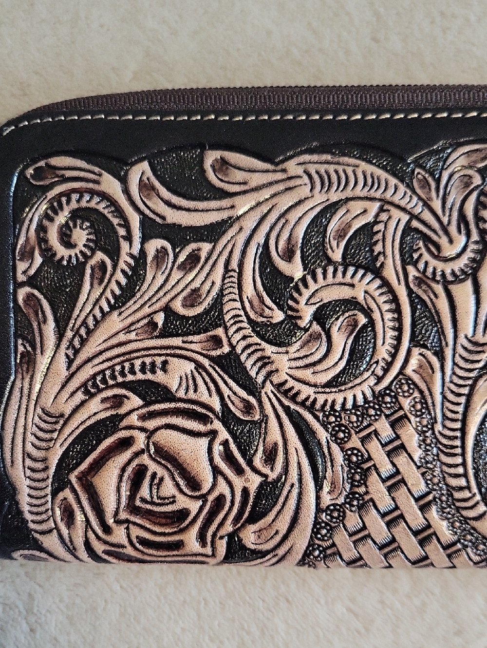 Myra- Floral Zip Wallet - Brown & Tan - Picture 2 of 5